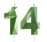 Yiran 14th Birthday Candles, Green Number 14 Candle for Cake, Happy Birthday Candles, Green Cake Topper Decorations for Birthday Party Baby Shower Wedding Anniversary