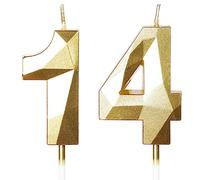 Yiran 14th Birthday Candles, Number 14 Candle, Gold Candles, Birthday Candle for Cake, Happy Birthday Candle, Cake Candles Cake Topper Decorations Girls Birthday Party Wedding Anniversary Supplies