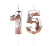 Yiran 15th Birthday Candles, Number 15 Candle for Her, Rose Gold Candles, Happy Birthday Candle, Cake Topper Decorations for Birthday Party, Wedding Anniversary