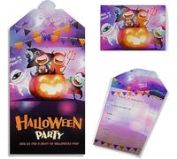 Yiran 16 Pack Halloween Spooky Party Invitations - Purple Orange Black Envelopes Style, Witch Devil Bats Pumpkin Trick or Treat Join a Halloween Party Fun, Kids Halloween Theme for Party Invitations