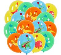 Yiran 16PCS 12inch Dinosaurs Latex Balloons for Dinosaur Party Supplies and Dinosaur Party Decorations, Green Orange Yellow Blue Balloons with T-Rex Wind Dragon Pterosaur Triceratops Dinos Printed