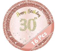 Yiran 16Pcs 30th Birthday Rose Gold Paper Plates 7 inch, Themed Girls Disposable Party Plates, Decorations for Women, Her Supplies (MGJCP-30)