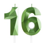 Yiran 16th Birthday Candles, Green Number 16 Candle for Cake, Happy Birthday Candles, Green Cake Topper Decorations for Birthday Party Baby Shower Wedding Anniversary