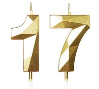 Yiran 17th Birthday Candles, Number 17 Candle, Gold Candle for Cake, Happy Cake Candles Topper Decorations Boys Girls Party Wedding Anniversary Supplies