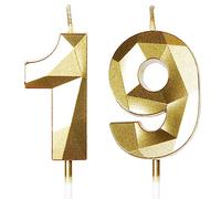 Yiran 19th Birthday Candles, Gold Number 19 Happy Birthday Candles, Cake Topper Decorations for Birthday Party, Wedding Anniversary Celebration Supply