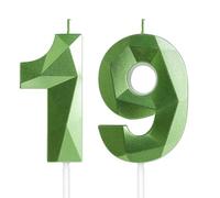 Yiran 19th Birthday Candles, Green Number 19 Candle for Cake, Happy Birthday Candles, Green Cake Topper Decorations for Birthday Party Baby Shower Wedding Anniversary