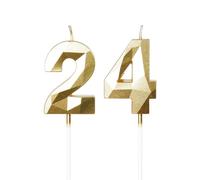 Yiran 24th Birthday Candles, Gold Number 24 Happy Birthday Candles, Cake Topper Decorations for Birthday Party, Wedding Anniversary Celebration Supply