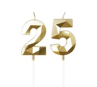 Yiran 25th Birthday Candles, Gold Number 25 Happy Birthday Candles, Cake Topper Decorations for Birthday Party, Wedding Anniversary Celebration Supply