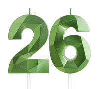 Yiran 26th Birthday Candles, Green Number 26 Candle for Cake, Happy Birthday Candles, Green Cake Topper Decorations for Birthday Party Baby Shower Wedding Anniversary