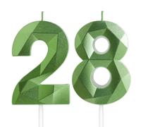 Yiran 28th Birthday Candles, Green Number 28 Candle for Cake, Happy Birthday Candles, Green Cake Topper Decorations for Birthday Party Baby Shower Wedding Anniversary