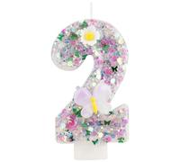 Yiran 2nd Birthday Cake Decoration, Gradient Purple Butterfly & Flower Number 2 Candles, 3D, Glitter, Female, All Season, Birthday
