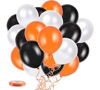 YiRAN 30 Assorted Balloons Set - Halloween Trick Or Treat Party Fun - Black, Orange & White Latex Balloons with Curling Ribbon