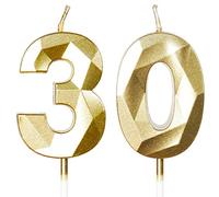Yiran 30th Birthday Candles, Gold Number 30 Happy Birthday Candles, Cake Topper Decorations for Birthday Party, Wedding Anniversary Celebration Supply