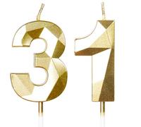 Yiran 31st Birthday Candles, Gold Number 31 Happy Birthday Candles, Cake Topper Decorations for Birthday Party, Wedding Anniversary Celebration Supply