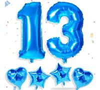 Yiran 32"Blue Number 13 Balloon for Boys Girls Birthday Party Decorations,18"Foil Heart Balloons with Large Helium Foil Number Balloons 13th Birthday for Party Supplies Anniversary Wedding Decorations