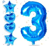 Yiran 32" Blue Number 3 Balloon for Birthday Party Decorations, 18" Foil Heart and Large Helium Number Balloons 1-9 for Age, Anniversary, Wedding Supplies