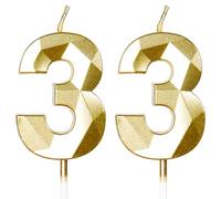 Yiran 33rd Birthday Candles, Gold Number 33 Happy Birthday Candles, Cake Topper Decorations for Birthday Party, Wedding Anniversary Celebration Supply
