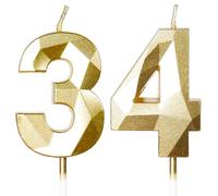 Yiran 34th Birthday Candles, Gold Number 34 Happy Birthday Candles, Cake Topper Decorations for Birthday Party, Wedding Anniversary Celebration Supply