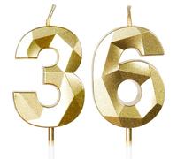 Yiran 36th Birthday Candles, Gold Number 36 Happy Birthday Candles, Cake Topper Decorations for Birthday Party, Wedding Anniversary Celebration Supply
