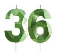 Yiran 36th Birthday Candles, Green Number 36 Candle for Cake, Happy Birthday Candles, Green Cake Topper Decorations for Birthday Party Baby Shower Wedding Anniversary