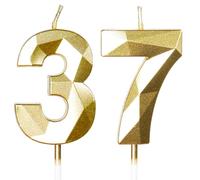 Yiran 37th Birthday Candles, Gold Number 37 Happy Birthday Candles, Cake Topper Decorations for Birthday Party, Wedding Anniversary Celebration Supply