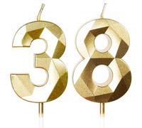 Yiran 38th Birthday Candles, Gold Number 38 Happy Birthday Candles, Cake Topper Decorations for Birthday Party, Wedding Anniversary Celebration Supply