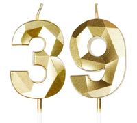Yiran 39th Birthday Candles, Gold Number 39 Happy Birthday Candles, Cake Topper Decorations for Birthday Party, Wedding Anniversary Celebration Supply