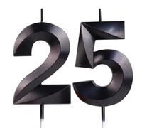Yiran 3D Birthday Candles, Black Candle Number 25th Candle, Birthday Candle for Cake, Boys Girls Cake Topper Birthday Candles Number 25 Birthday,Party Wedding Anniversary Celebration Supplies