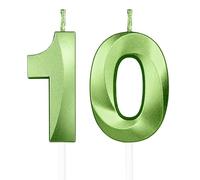 Yiran 3D Birthday Candles, Green Number 10th Candle, Boys Girls Men Women Cake Topper Birthday 10 Year Old Party Wedding Anniversary Celebration Supplies