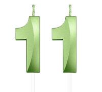 Yiran 3D Birthday Candles, Green Number 11th Candle, Boys Girls Men Women Cake Topper Birthday 11 Year Old Party Wedding Anniversary Celebration Supplies