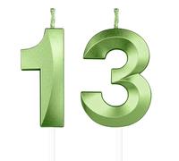 Yiran 3D Birthday Candles, Green Number 13th Candle, Boys Girls Men Women Cake Topper Birthday 13 Year Old Party Wedding Anniversary Celebration Supplies