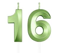 Yiran 3D Birthday Candles, Green Number 16th Candle, Boys Girls Men Women Cake Topper Birthday 16 Year Old Party Wedding Anniversary Celebration Supplies