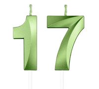 Yiran 3D Birthday Candles, Green Number 17th Candle, Boys Girls Men Women Cake Topper Birthday 17 Year Old Party Wedding Anniversary Celebration Supplies