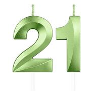 Yiran 3D Birthday Candles, Green Number 21st Candle, Boys Girls Men Women Cake Topper Birthday 21 Year Old Party Wedding Anniversary Celebration Supplies