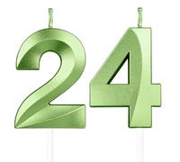 Yiran 3D Birthday Candles, Green Number 24th Candle, Boys Girls Men Women Cake Topper Birthday 24 Year Old Party Wedding Anniversary Celebration Supplies
