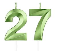Yiran 3D Birthday Candles, Green Number 27th Candle, Boys Girls Men Women Cake Topper Birthday 27 Year Old Party Wedding Anniversary Celebration Supplies