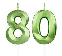 Yiran 3D Birthday Candles, Green Number 80th Candle, Boys Girls Men Women Cake Topper Birthday 80 Year Old Party Wedding Anniversary Celebration Supplies