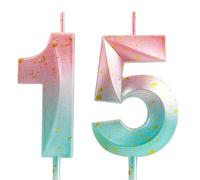 Yiran 3D Birthday Candles,Pink Blue Candle Number 15 Candle for Her, Birthday Candle for Cake,Boys Girls Cake Topper Birthday Candles Number 15 Birthday,Party Wedding Anniversary Celebration Supplies
