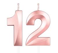 Yiran 3D Birthday Candles, Rose Gold Candle Number 12th Candle for Her, Birthday Candle for Cake, Girls Cake Topper Birthday Candles Number 12 Birthday,Party Wedding Anniversary Celebration Supplies