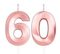 Yiran 3D Birthday Candles, Rose Gold Candle Number 60th Candle for Her, Birthday Candle for Cake, Women Cake Topper Birthday Candles Number 60 Birthday,Party Wedding Anniversary Celebration Supplies