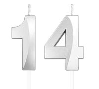 Yiran 3D Birthday Candles, Silvery Number 14th Candle, Boys Girls Men Women Cake Topper Birthday 14 Year Old Party Wedding Anniversary Celebration Supplies