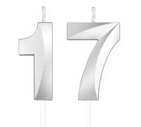 Yiran 3D Birthday Candles, Silvery Number 17th Candle, Boys Girls Men Women Cake Topper Birthday 17 Year Old Party Wedding Anniversary Celebration Supplies