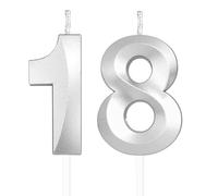 Yiran 3D Birthday Candles, Silvery Number 18th Candle, Boys Girls Men Women Cake Topper Birthday 18 Year Old Party Wedding Anniversary Celebration Supplies