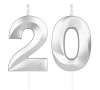 Yiran 3D Birthday Candles, Silvery Number 20th Candle, Boys Girls Men Women Cake Topper Birthday 20 Year Old Party Wedding Anniversary Celebration Supplies