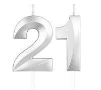 Yiran 3D Birthday Candles, Silvery Number 21st Candle, Boys Girls Men Women Cake Topper Birthday 21 Year Old Party Wedding Anniversary Celebration Supplies
