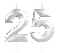 Yiran 3D Birthday Candles, Silvery Number 25th Candle, Boys Girls Men Women Cake Topper Birthday 25 Year Old Party Wedding Anniversary Celebration Supplies