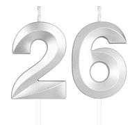 Yiran 3D Birthday Candles, Silvery Number 26th Candle, Boys Girls Men Women Cake Topper Birthday 26 Year Old Party Wedding Anniversary Celebration Supplies