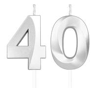 Yiran 3D Birthday Candles, Silvery Number 40th Candle, Boys Girls Men Women Cake Topper Birthday 40 Year Old Party Wedding Anniversary Celebration Supplies