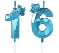 Yiran 3D Birthday Number Candle,Blue 16th Birthday Candles with Crown,Happy Birthday Candle,16th Birthday Candle for Cake,Cake Candles Cake Topper Decorations for Boy Birthday Party Supplies