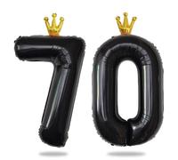 Yiran 40-Inch Black Foil Balloon Numbers 70 With Gold Crown, Large Helium Balloons for 70th Birthday Decorations, Anniversary Party Supplies for Men and Women